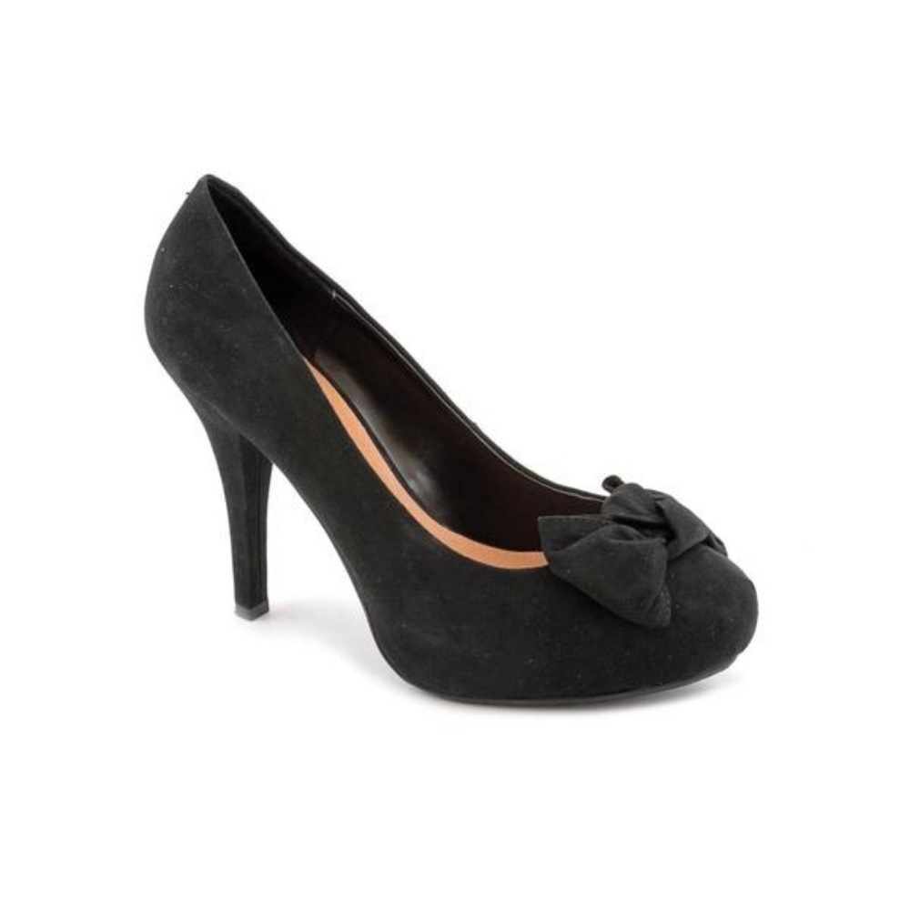 [G by Guess] "Jasleen" Black Faux Suede Bow Heels